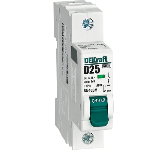 Автоматический выключатель без теплозащиты Dekraft 1P 25А характеристика D 6кА ВА-103M 12540DEK 12 шт 4680409018057 1