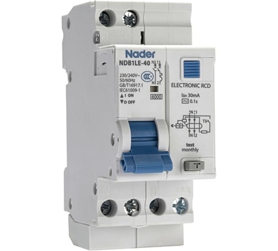 Автоматический выключатель дифференциального тока Nader NDB1LE-40C10/1P+N/30mA/AC 121100058 1