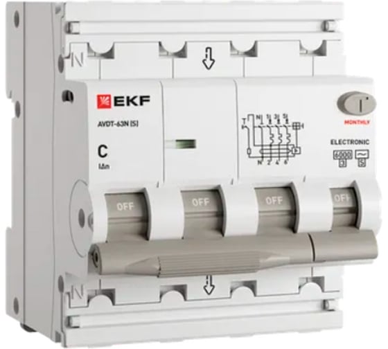 Автоматический выключатель дифференциального тока EKF селективный АВДТ-63N (S) 3P+N 63А 100мА характеристика C тип AC электронный 6кА PROXIMA D63N46ES63C100 1