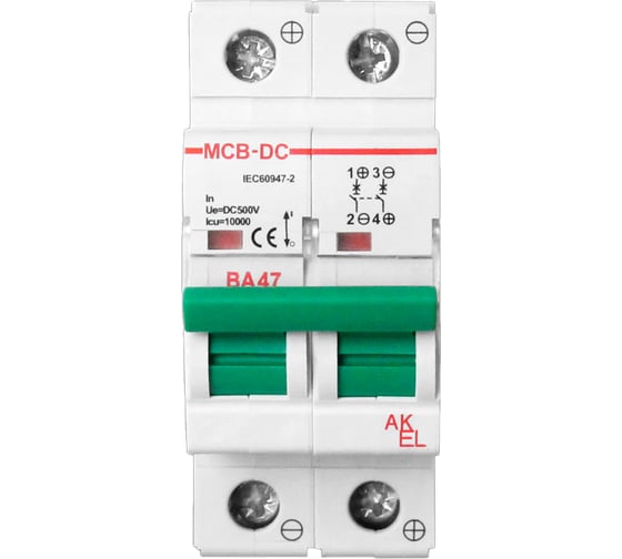 Выключатель автоматический AKEL ВА47-MCB-H-2P-C16-DC 2P/16A/C/500VDC/10kA 402545 1