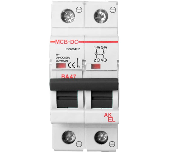 Выключатель автоматический AKEL ВА47-MCB-N-2P-C20-DC 2P/20A/С/500VDC/6kA 401546 1