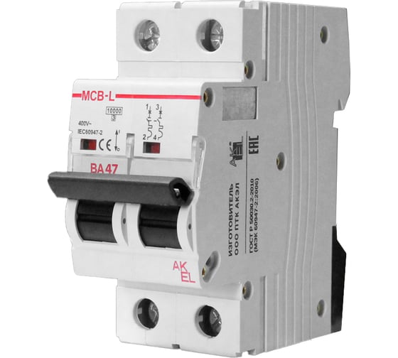 Выключатель автоматический AKEL ВА47-MCB-L-2P-B4-AC 2P/4A/B/10kA/230VAC/10kA/400VAC 404016 1