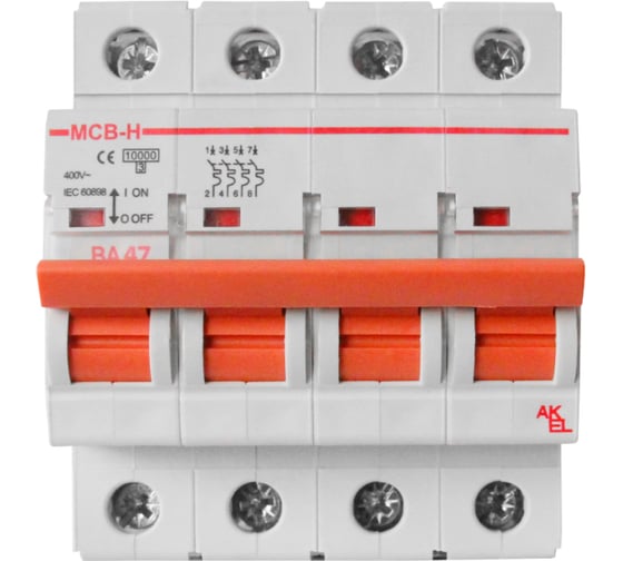 Выключатель автоматический AKEL ВА47-MCB-H-4P-D25-AC 4P/25A/D/10kA 400464 1