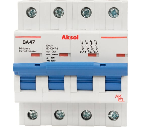 Выключатель автоматический AKEL ВА47-MCB-H-AKSOL-4P-C2-AC 4P/2A/С/10kA 483402 1