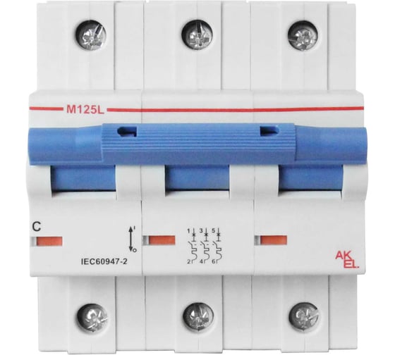 Выключатель автоматический Akel ВА47-M125L-3P-C80-AC 3P/80A/C/6kA 419100 1