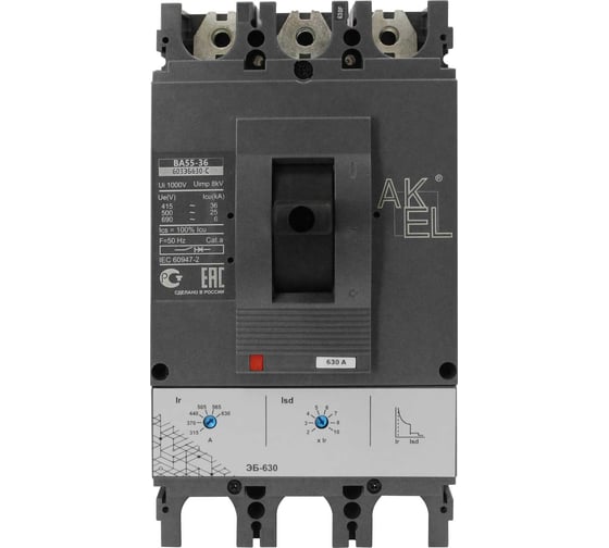 Выключатель автоматический в литом корпусе Akel ВА55-36-603ЭБ630-С 3P/630A/ЭБ/36kA 209165 1
