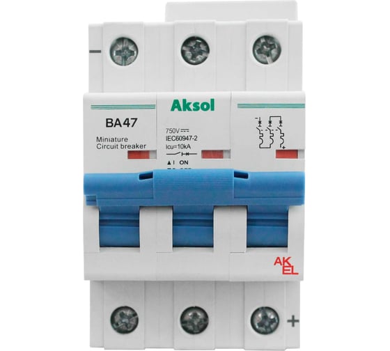 Выключатель автоматический Akel ВА47-MCB-H-AKSOL-3P-Z20-DC 3P/20A/Z/10kA 491320 1