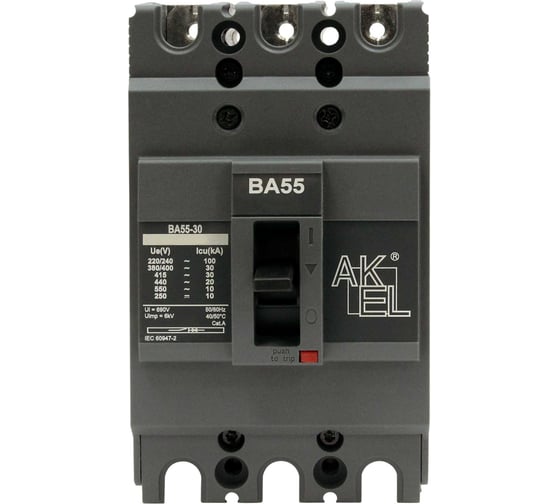 Выключатель автоматический в литом корпусе Akel ВА55-30-103НР75-С 3P/75A/НP/30kA 209113 1
