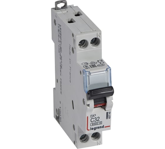 Автоматический выключатель Legrand DX3 6000 - 10 кА - тип C - 1П+Н - 32 А - 1 модуль 407745 1