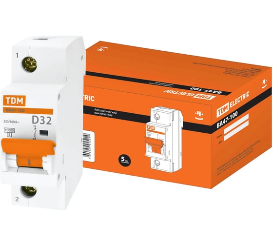 Автоматический выключатель TDM ELECTRIC ВА47-100 1Р 32А 10кА х-ка D SQ0207-0005 1