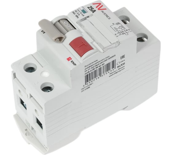 Устройство защитного отключения EKF DV 2P 25А/ 10мА AC AVERES rccb-2-25-10-ac-av