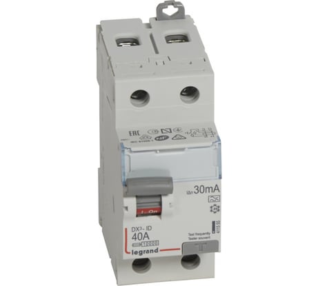 Выключатель дифференциального тока Legrand DX3ID 2П 40 А тип A 30 мА 2 модуля 411555