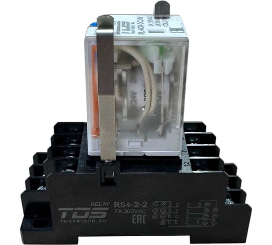 Промежуточное реле с колодкой TDS RS4-2-2, 4 перекидных контакта, DC 24В/5А TDS56581 1