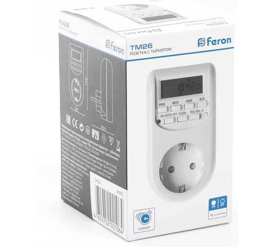 Недельная электронная розетка с таймером FERON TM26 мощность 2300W/10A 41815