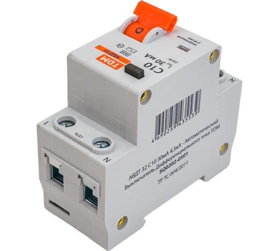 АВДТ TDM 32 2P(1P+N) C10А 30мА 4,5кА тип АС SQ0202-0501