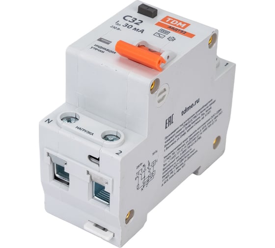 АВДТ TDM ELECTRIC 32 2P(1P+N) C32А 30мА 4,5кА тип АС SQ0202-0506