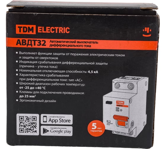 АВДТ TDM ELECTRIC 32 2P(1P+N) C63А 30мА 4,5кА тип АС SQ0202-0513