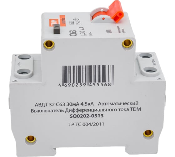 АВДТ TDM ELECTRIC 32 2P(1P+N) C63А 30мА 4,5кА тип АС SQ0202-0513