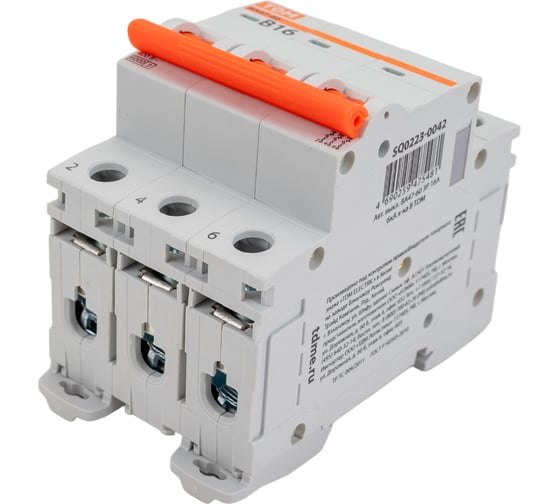 Автоматический выключатель TDM ELECTRIC ВА47-60 3Р 16А 6кА х-ка В SQ0223-0042
