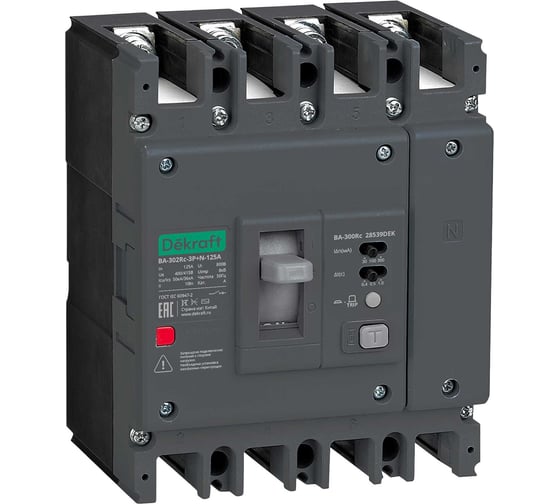 Силовой автоматический выключатель Dekraft ВА-302Rc Inst 3P 80А 50кА 30/100/300мА 28507DEK 1