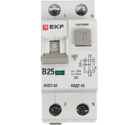 Дифференциальный автомат EKF АВДТ-63, электронный, тип A  6кА PROxima DA63-25B-10e