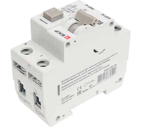 Дифференциальный автомат EKF АВДТ-63, электронный, тип A  6кА PROxima DA63-25B-10e