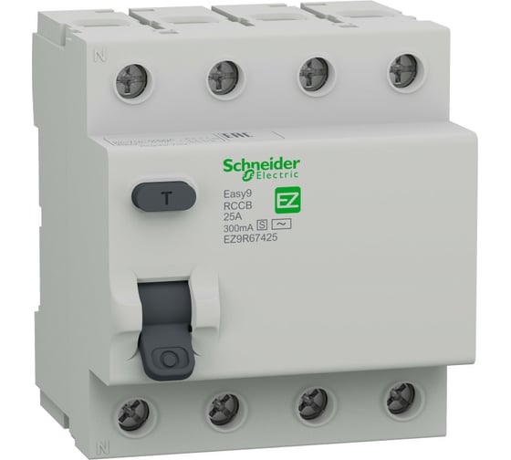 Селективный выключатель дифференциального тока Systeme Electric ВДТ EASY9 УЗО 4П 25А 300мА AC-S 400В EZ9R67425 1