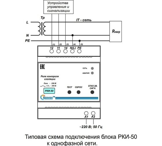 Реле контроля изоляции ПОЛИГОН РКИ-50 220В ПЛГН.991002.034-01