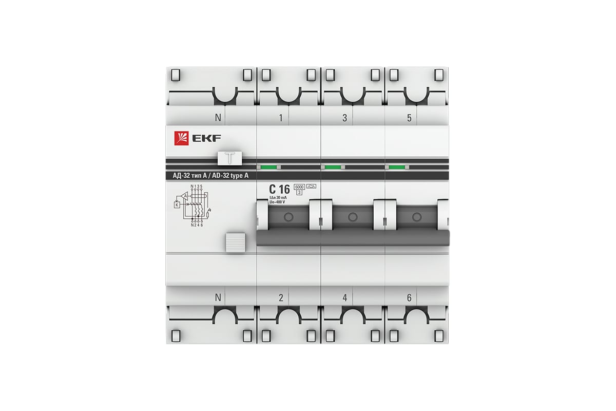 Дифференциальный автомат EKF PROxima АД-32 3P DA32-6-16-30-4P-a-pro ...