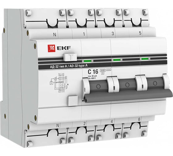 Дифференциальный автомат EKF PROxima АД-32 3P DA32-6-16-30-4P-a-pro 17514684