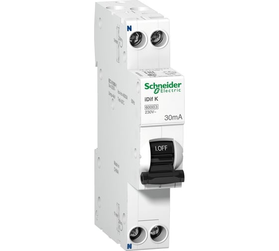 Дифференциальный автомат электронного типа Systeme Electric Acti9 iDif K 6КА 16A C 30МA A A9D49616
