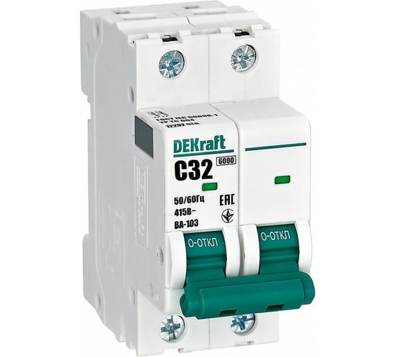 Автоматический выключатель (АВ) DEKraft ВА-103, 2 Р, 32 А, хар-ка C, 6 кА 12292DEK 1
