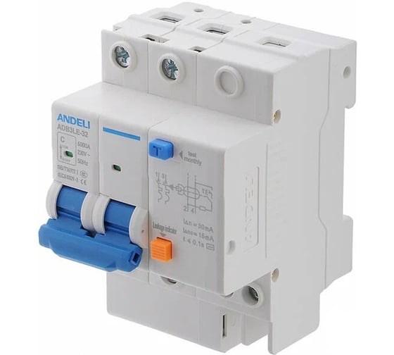 Дифференциальный автомат ANDELI ADB3LE-32 2P 16A 30mA тип AC характеристика B 6kA ADL02-602