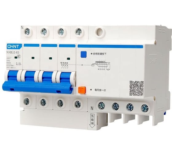 Автоматический выключатель дифференциального тока CHINT АВДТ NXBLE-63 4P C32 30мА тип AС 6кА, электронный (R) 982160 1