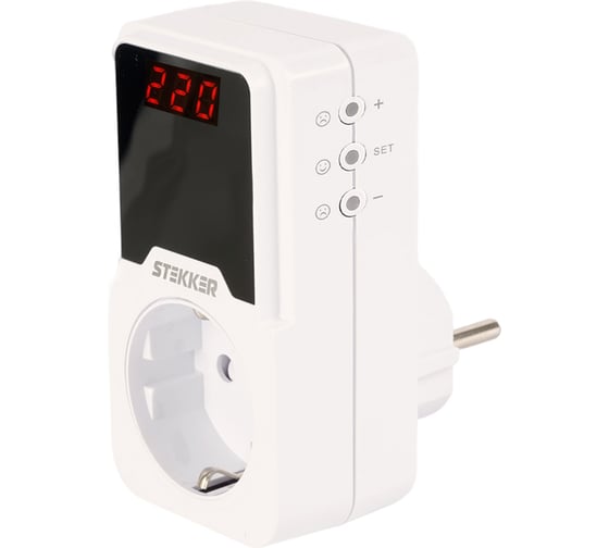 Реле напряжения для розетки STEKKER VPR-200W, 230В, 16A, белый 50689