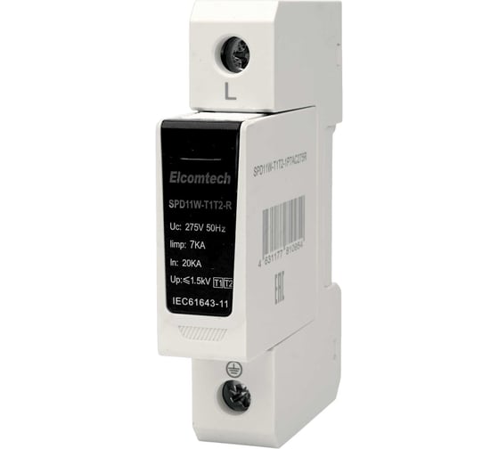 Устройство защиты импульсных перенапряжений ELCOMTECH T1T2 1P 50kA 275V SPD11W-T1T2-1P7AC275R УТ-00039225 1
