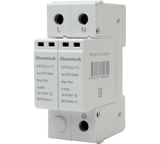 Устройство защиты импульсных перенапряжений ELCOMTECH T1 2P 50kA 275V SPD23J-T1-1N15AC275 УТ-00039060 1