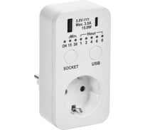 Розетка-таймер электрическая IEK РТЭ-4 с USB 15мин-8ч 16А IP20 бел ERT12-1-16-O-15-2-20-K01