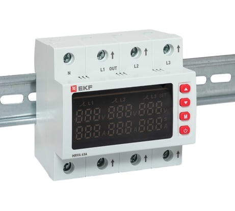 Трехфазное реле напряжения и тока EKF MRVA с дисплеем, 63A MRVA-3-63A-v2