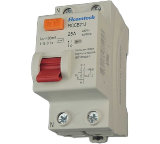 Устройство защитного отключения ELCOMTECH RCCB21J-10-1N25AC30 Модульное УЗО 1P+N 25A 30mA Type AC 2х модуль УТ-00039002