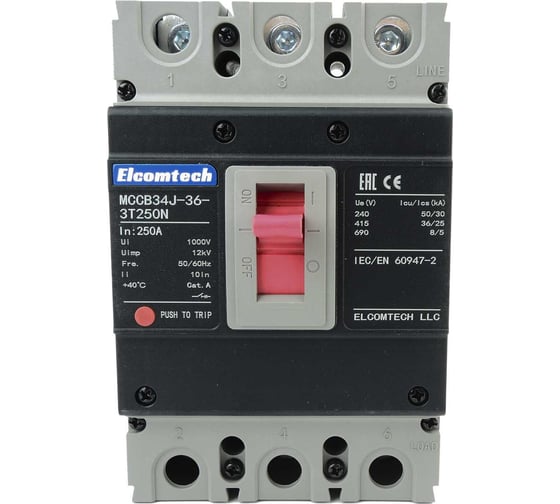 Автоматический выключатель в литом корпусе ELCOMTECH MCCB34J-36-3T250N, 3P 250A 36kA, с термомагнитным расцепителем УТ-00026518
