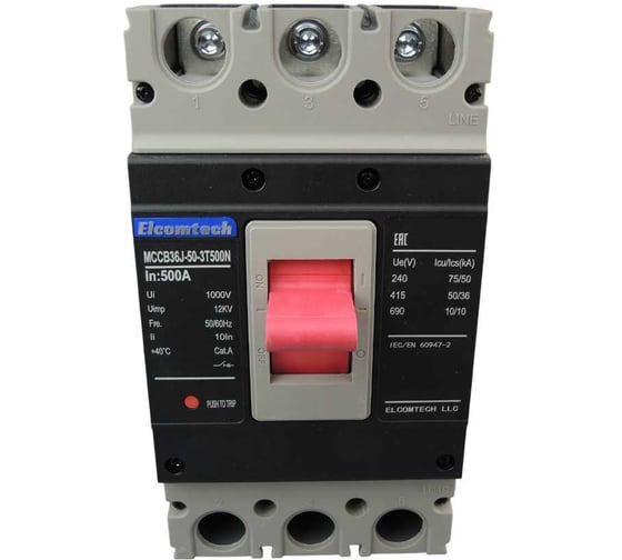 Автоматический выключатель в литом корпусе ELCOMTECH MCCB36J-50-3T500N, 3P 500A 50kA, с термомагнитным расцепителем УТ-00039030