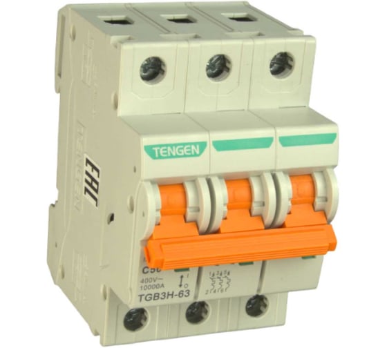 Автоматический выключатель миниатюрный TENGEN TGB3H-63-3PC50 модульный выключатель 3P 50A C 10kA 3х модуль УТ-00027092