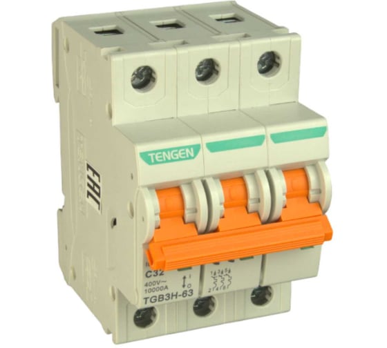 Автоматический выключатель миниатюрный TENGEN TGB3H-63-3PC32 модульный выключатель 3P 32A C 10kA 3х модуль УТ-00027079