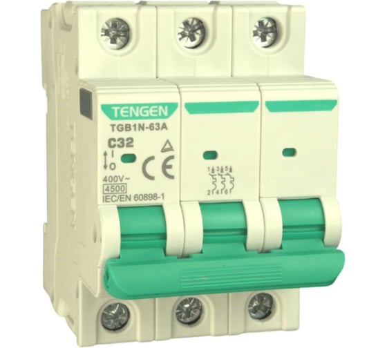 Автоматический выключатель миниатюрный TENGEN TGB1N-63-3PC32 модульный выключатель 3P 32A C 6kA 3х модуль УТ-00026921