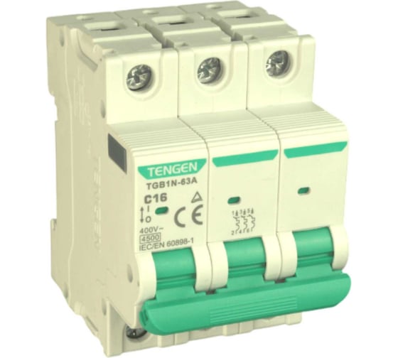 Автоматический выключатель миниатюрный TENGEN TGB1N-63A-3PC16 модульный выключатель 3P 16A C 4,5kA 3х модуль УТ-00026931