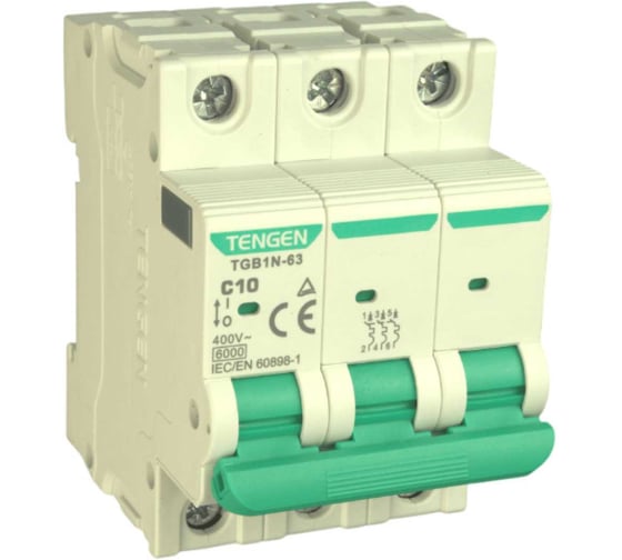 Автоматический выключатель миниатюрный TENGEN TGB1N-63-3PC10 модульный выключатель 3P 10A C 6kA 3х модуль УТ-00026933