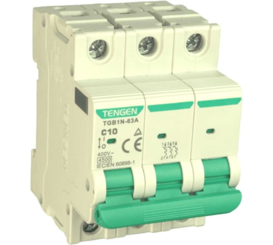 Автоматический выключатель миниатюрный TENGEN TGB1N-63A-3PC10 модульный выключатель 3P 10A C 4,5kA 3х модуль УТ-00026929