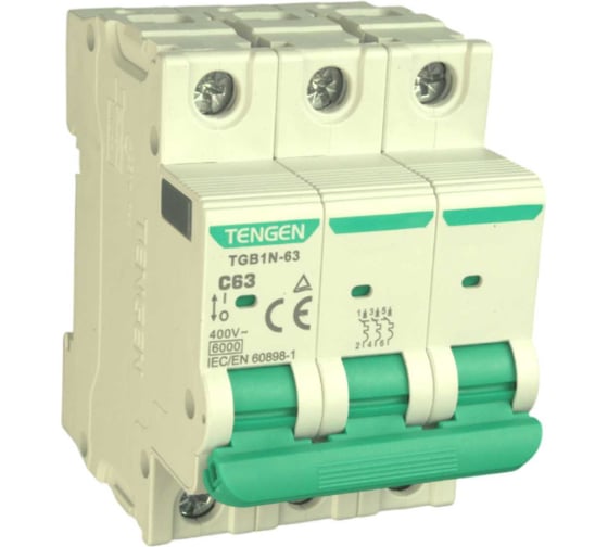 Автоматический выключатель миниатюрный TENGEN TGB1N-63-3PC63 модульный выключатель 3P 63 6kA 3х модуль УТ-00026912