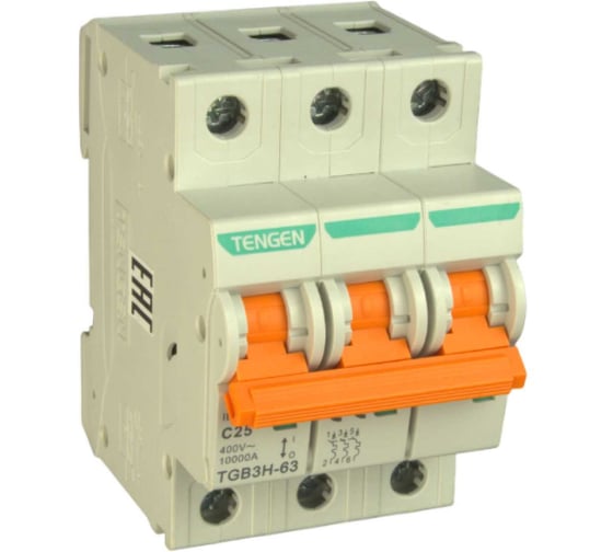 Автоматический выключатель миниатюрный TENGEN TGB3H-63-3PC25 модульный выключатель 3P 25A C 10kA 3х модуль УТ-00027097